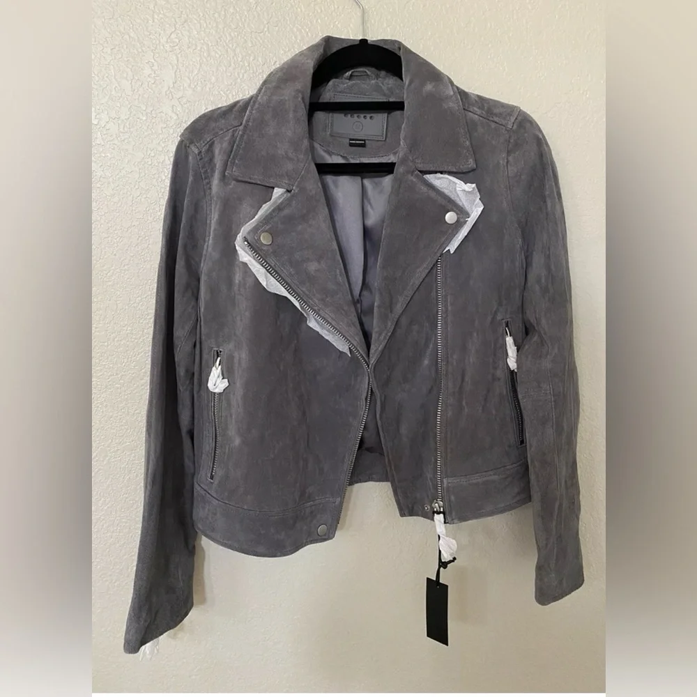 NWT BLANKNYC Suede Moto Jacket in Silver Screen Sz M - Picture 6 of 9